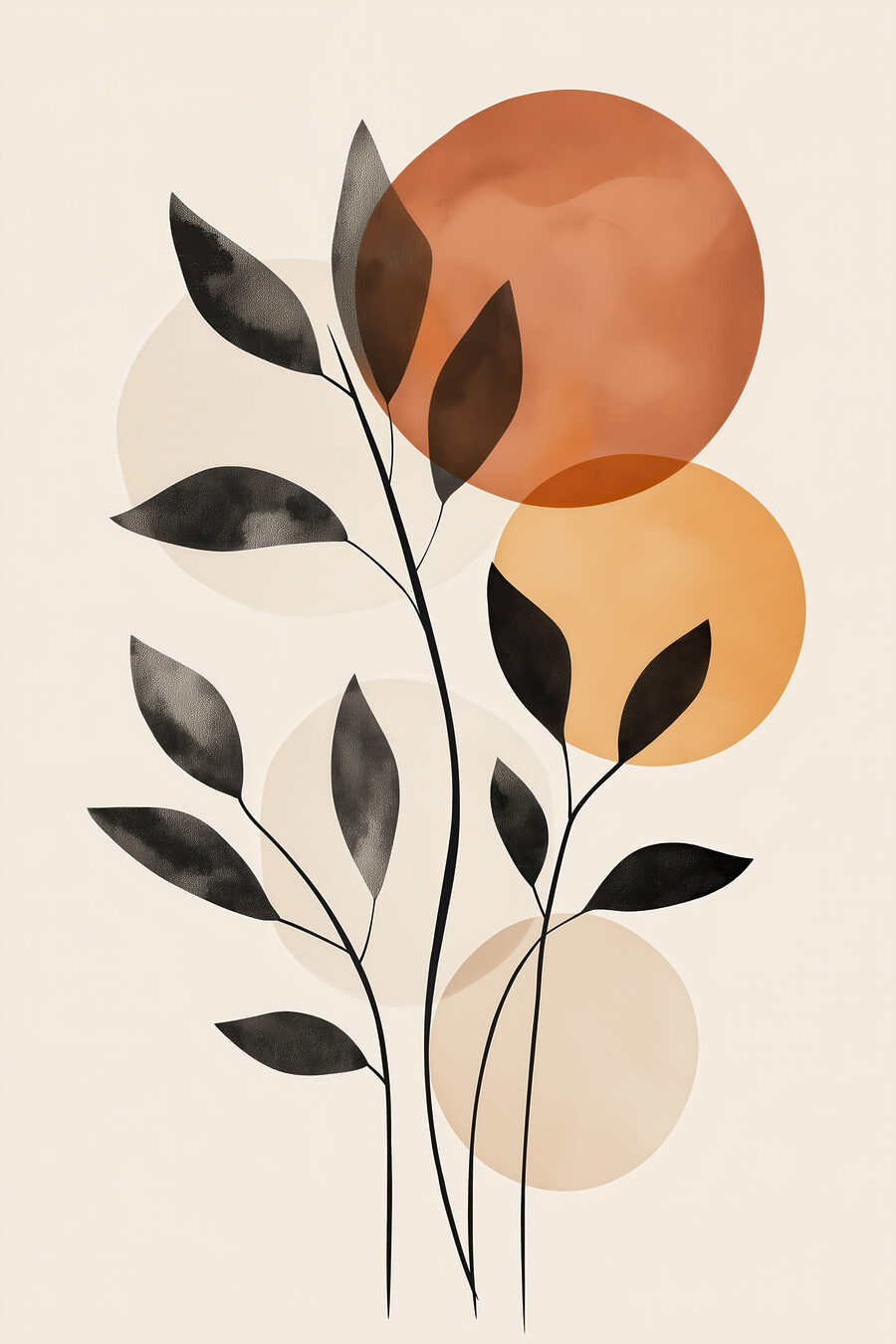 Plant met bladeren en cirkels — volledig ontwerp