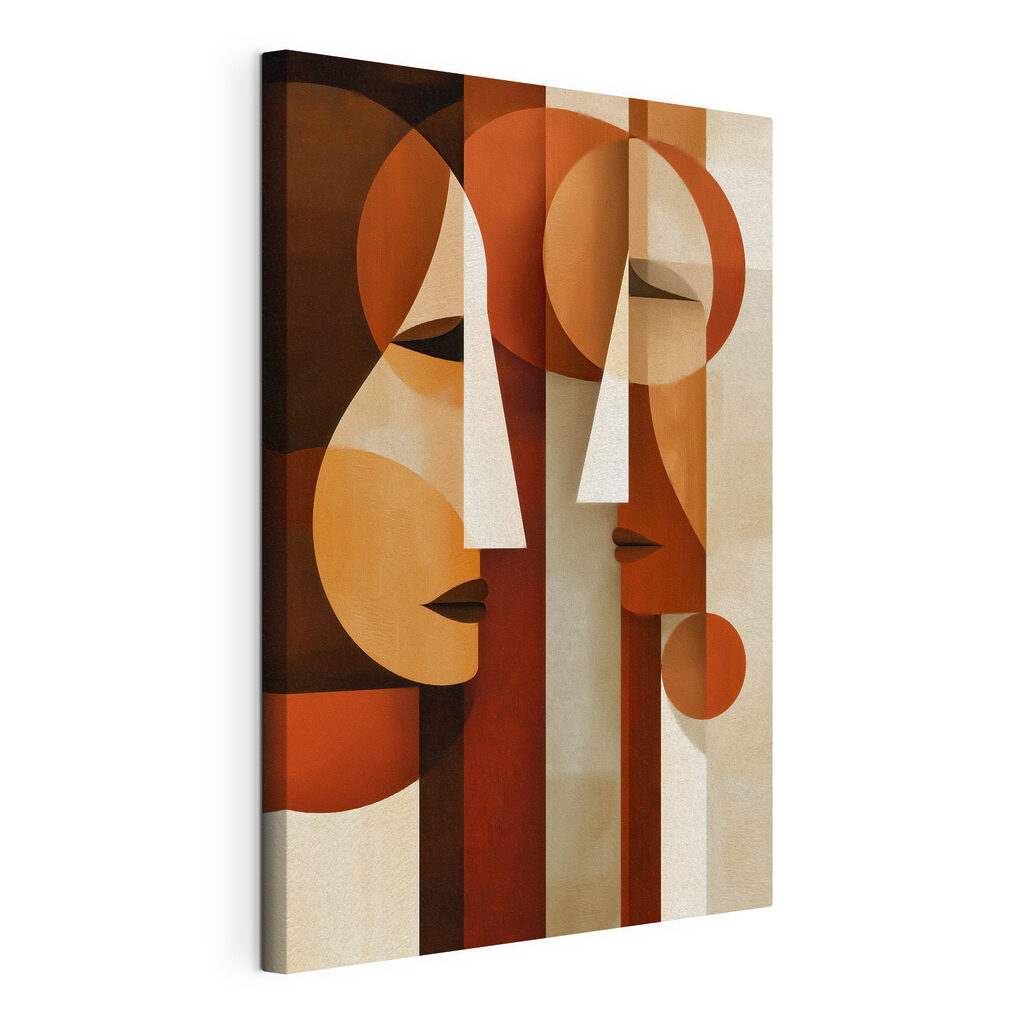 Schilderij van een paar gezichten, gespannen canvas met doorlopende rand