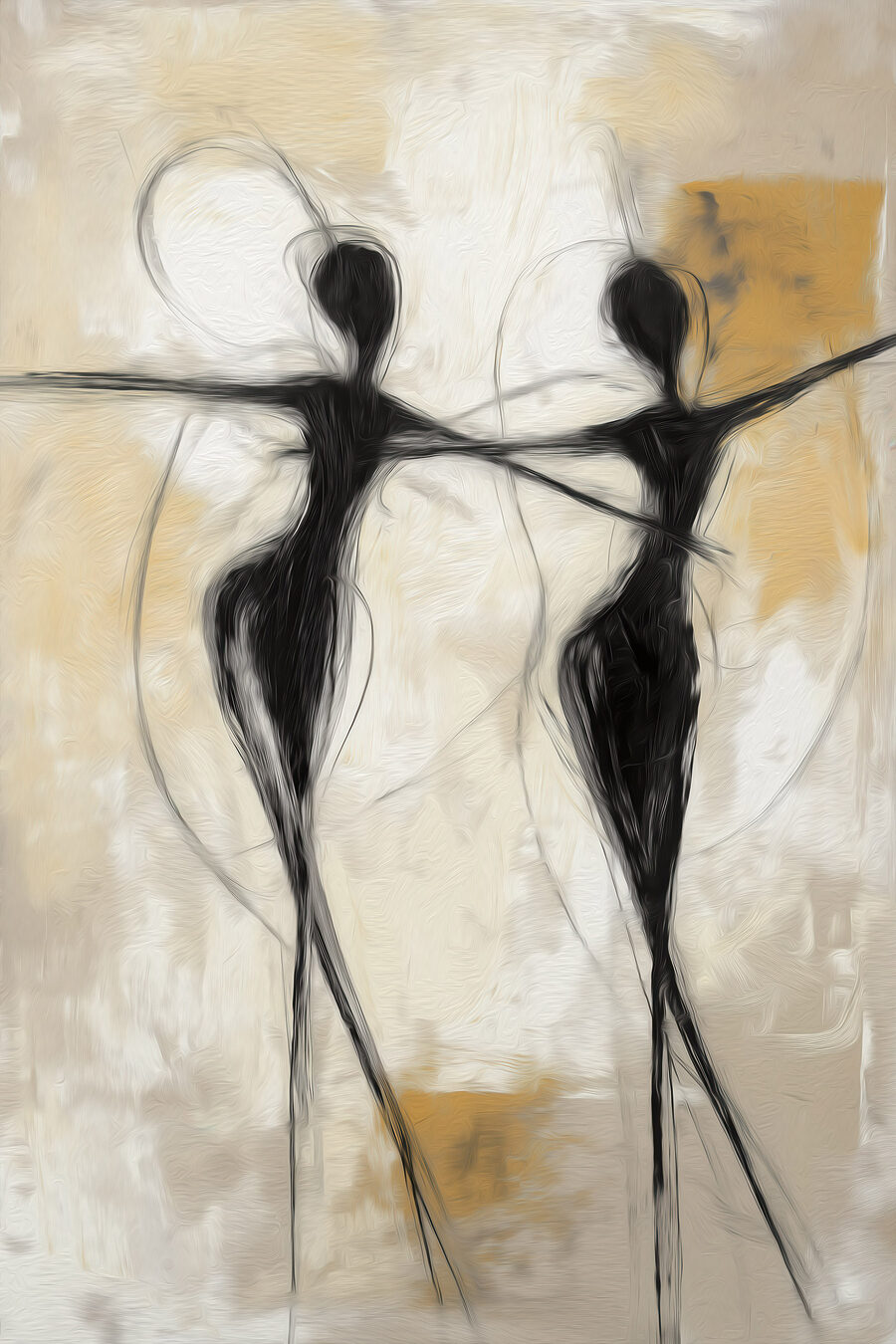 Zwart-wit schilderij van twee dansende vrouwen — volledig ontwerp