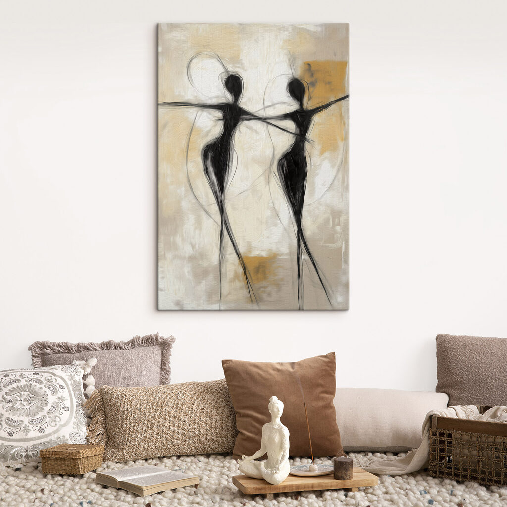 Zwart-wit schilderij van twee dansende vrouwen — interieur 2