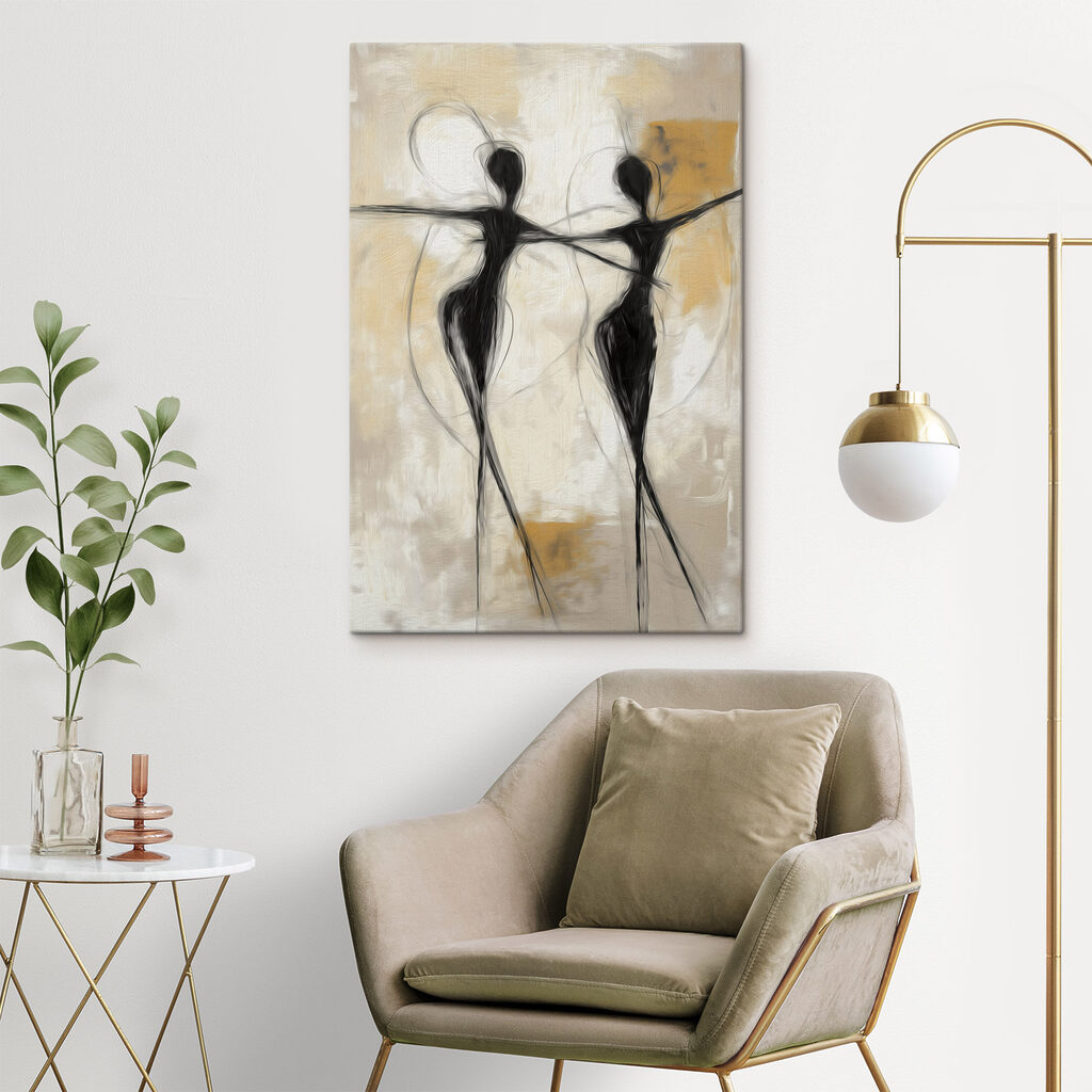 Zwart-wit schilderij van twee dansende vrouwen — interieur 1