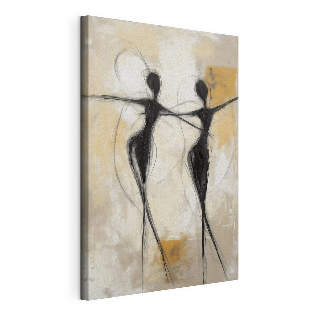 Zwart-wit schilderij van twee dansende vrouwen — productweergave