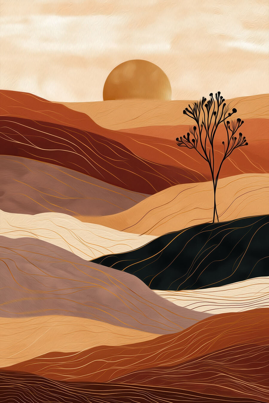 Landschap met een boom en heuvels — volledig ontwerp