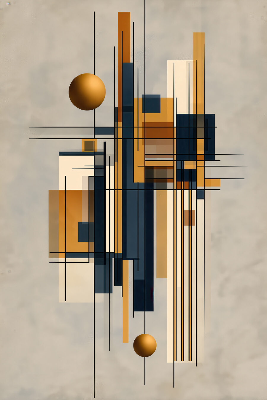 Kunstwerk met een bal en vierkanten — volledig ontwerp