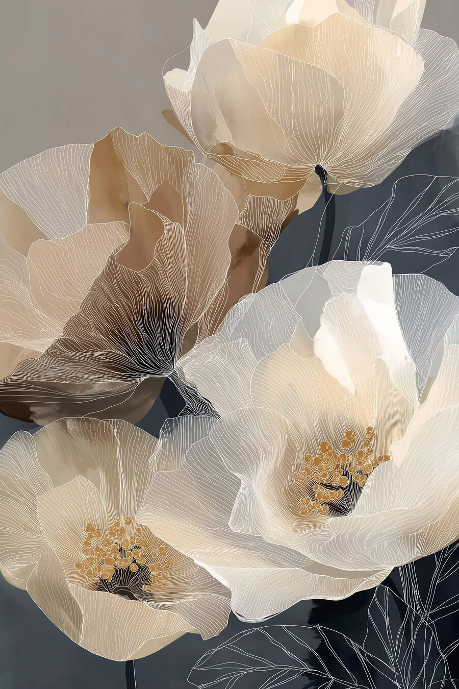 Verfijnde bloemen in zachte aardetinten — volledig ontwerp