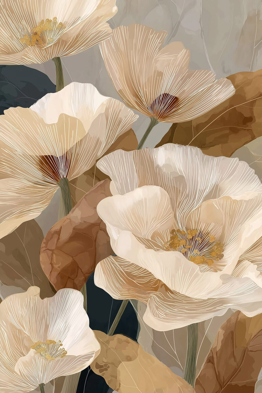 Verfijnde bloemen in zachte tinten — volledig ontwerp