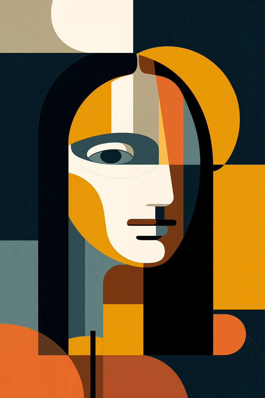 Het gezicht van een vrouw met lang haar — volledig ontwerp