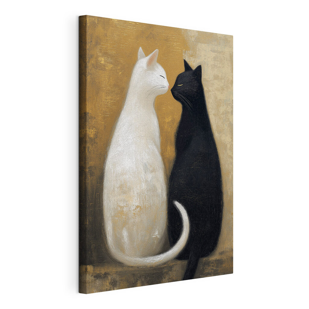 Zwarte en witte katten, gespannen canvas met doorlopende rand