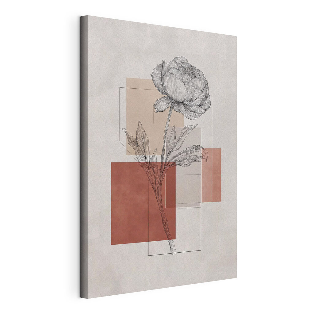 Tekening van een bloem, gespannen canvas met doorlopende rand