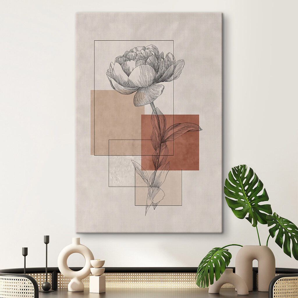 Bloem met een blad en vierkante vormen — interieur 1