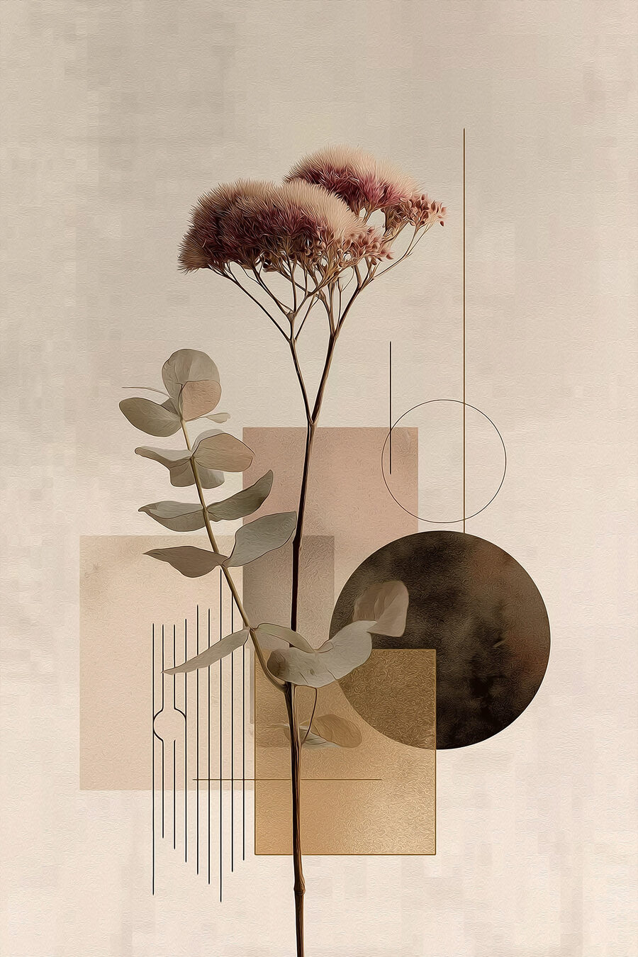Plant met bladeren en cirkels — volledig ontwerp