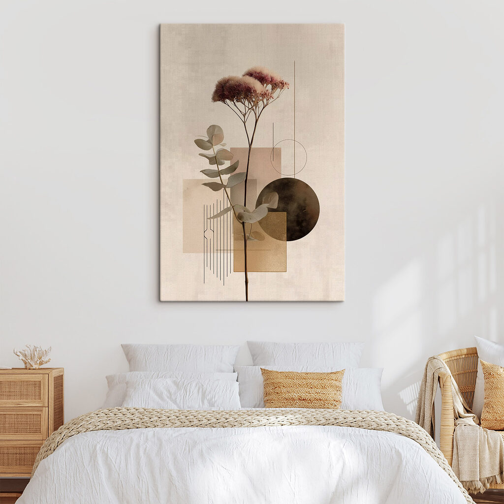 Plant met bladeren en cirkels in een interieur