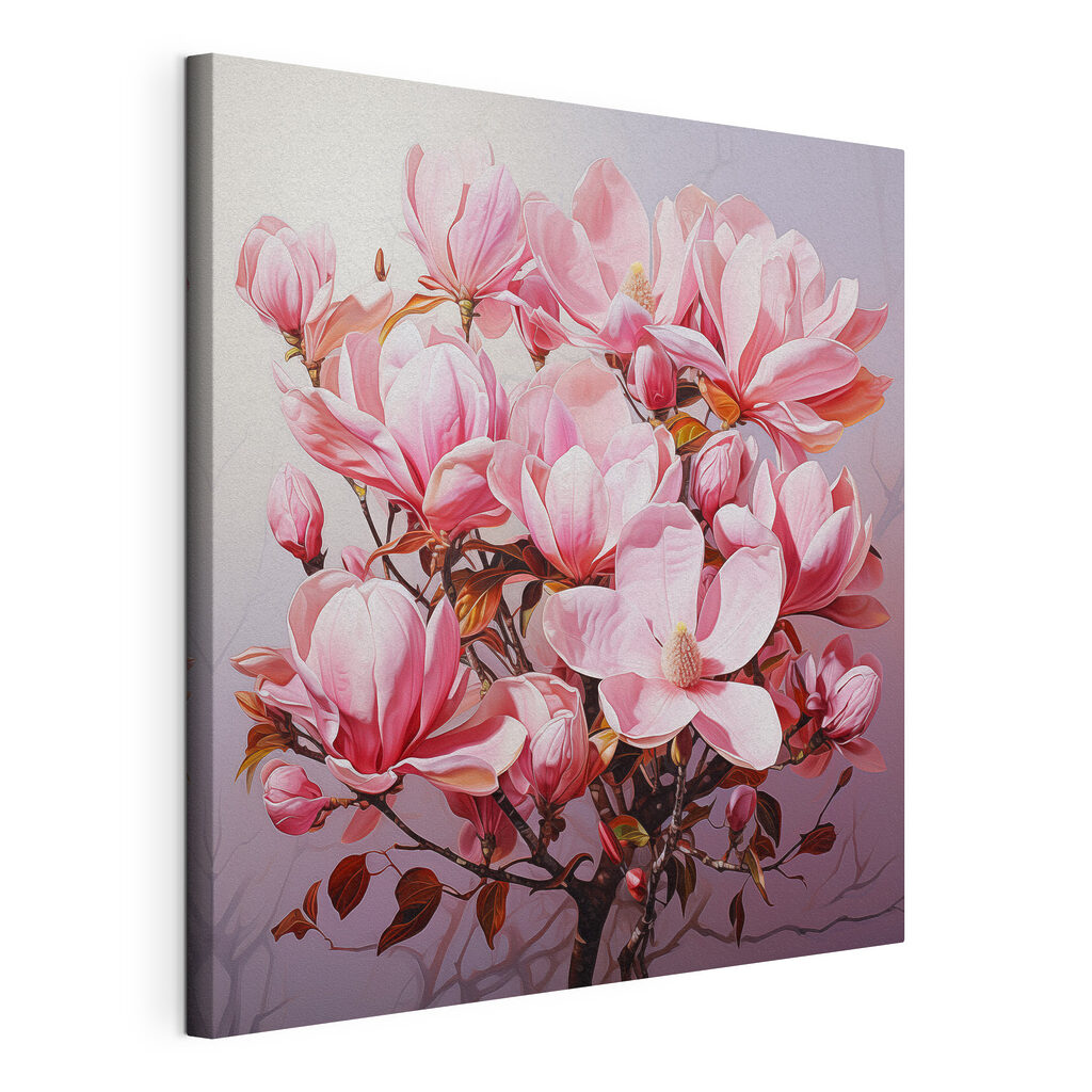 Tere roze bloemen in volle bloei, gespannen canvas met doorlopende rand