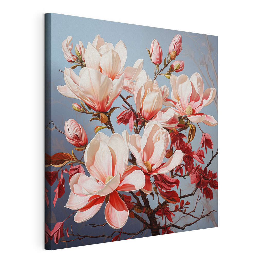 Bloesems in zachte pasteltinten, gespannen canvas met doorlopende rand