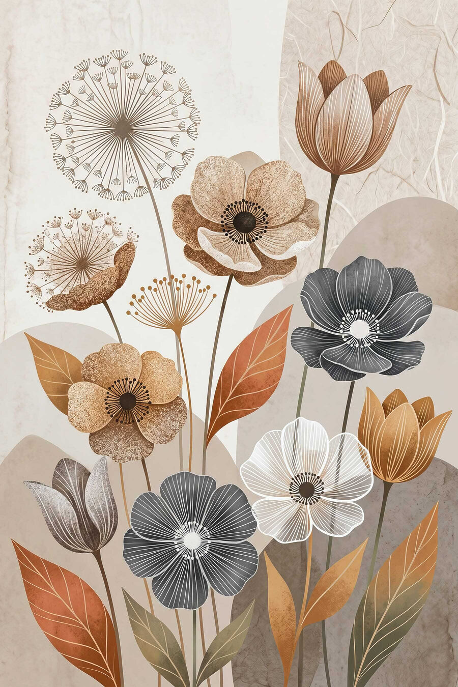 Elegant bloemmotief in subtiele tinten — volledig ontwerp