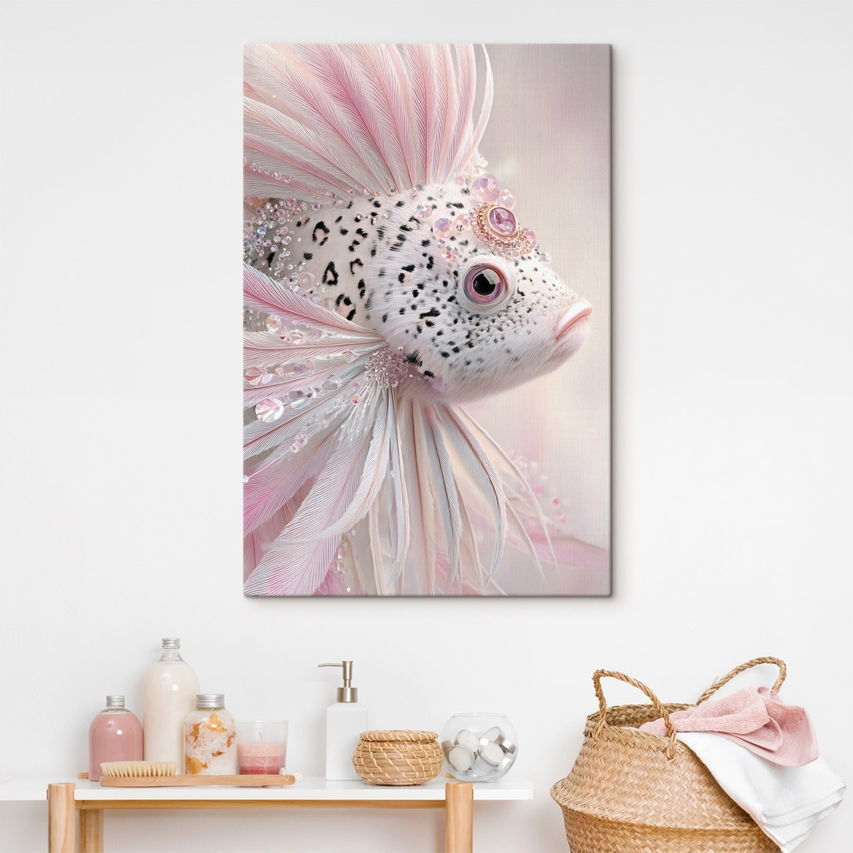 Een roze, surrealistische vis met versieringen — interieur 1