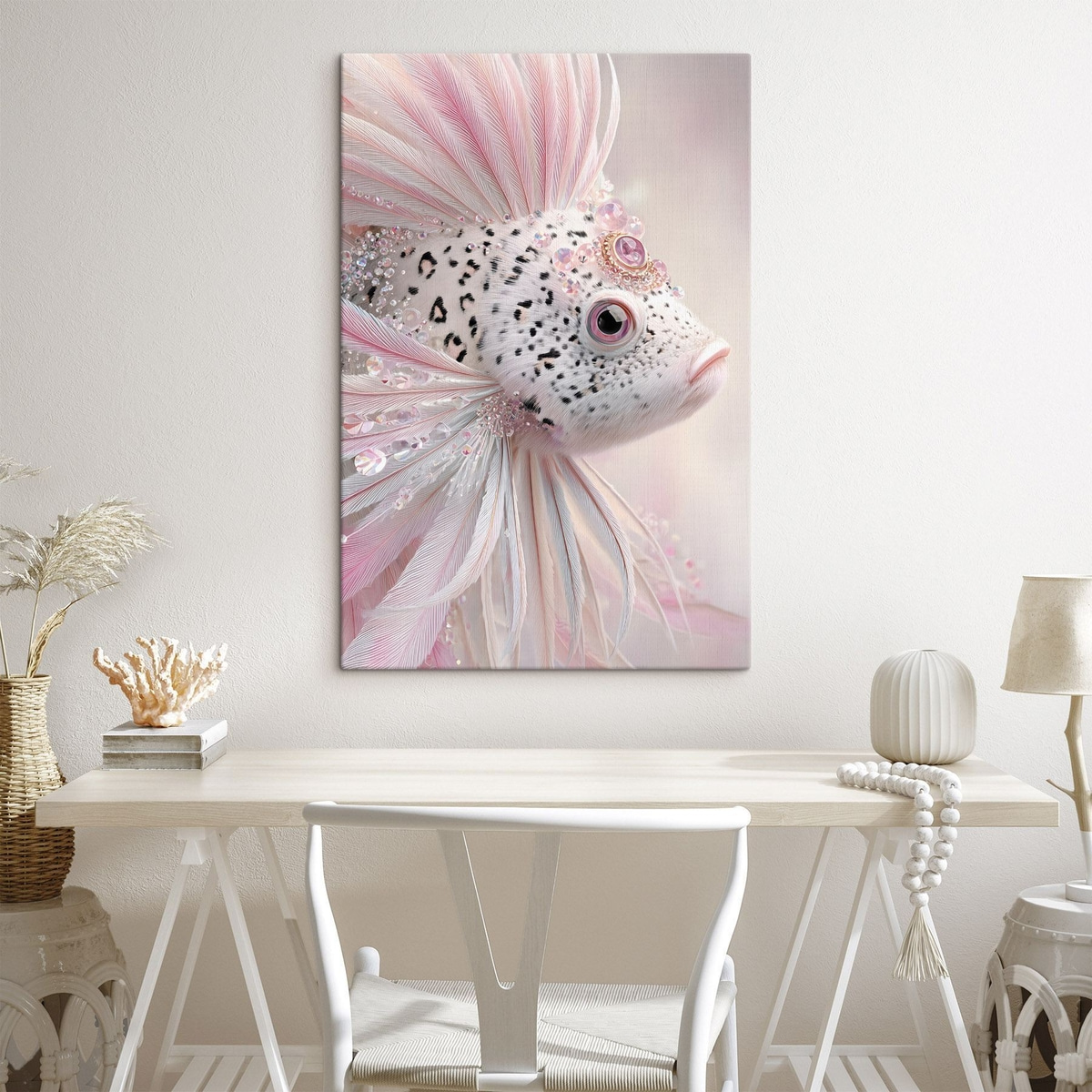 Een roze, surrealistische vis met versieringen — interieur 2