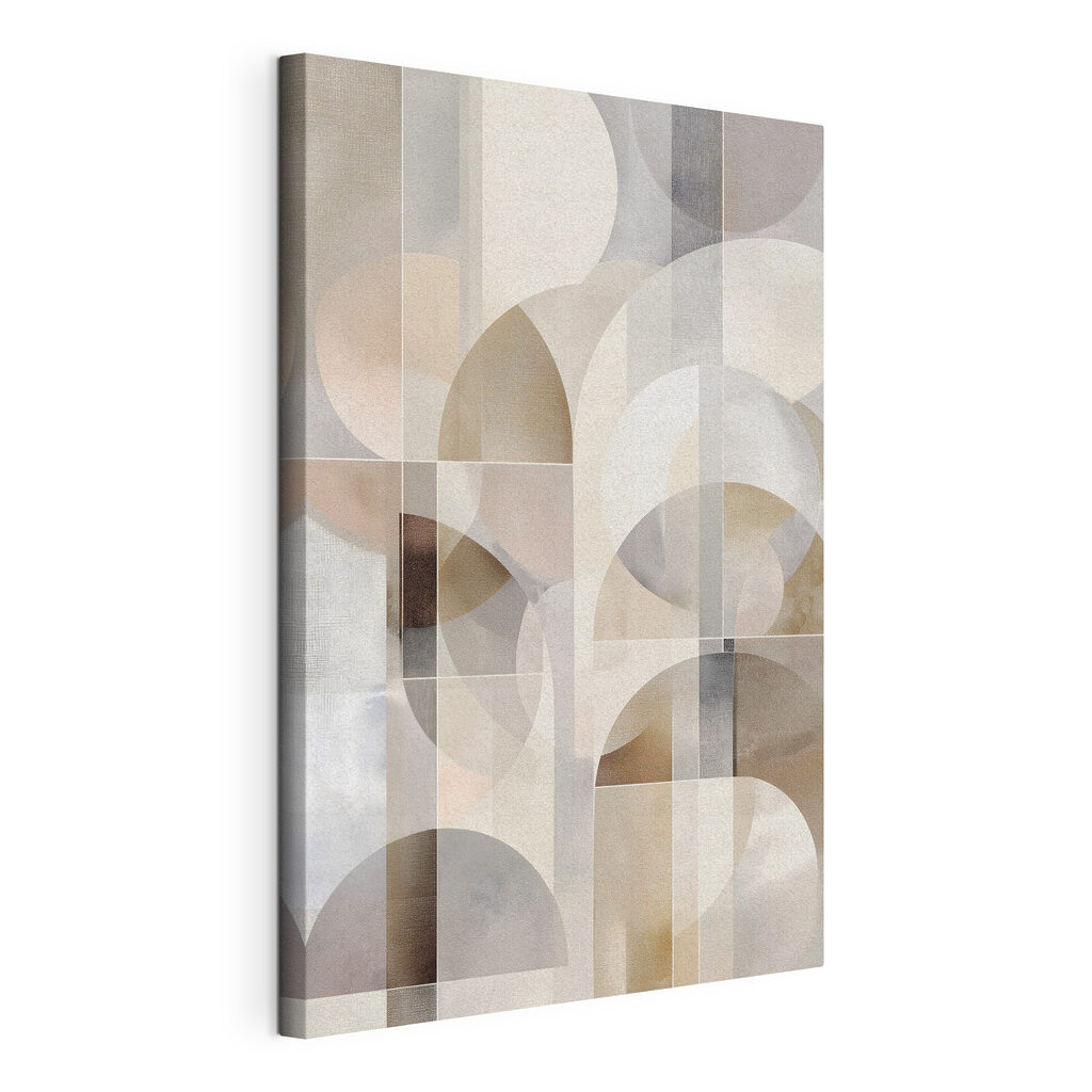 Abstracte patronen in zachte tinten, gespannen canvas met doorlopende rand