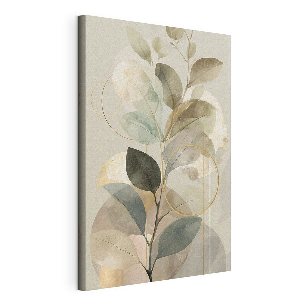 Zachte, plantaardige samenstelling met subtiele tinten, gespannen canvas met doorlopende rand