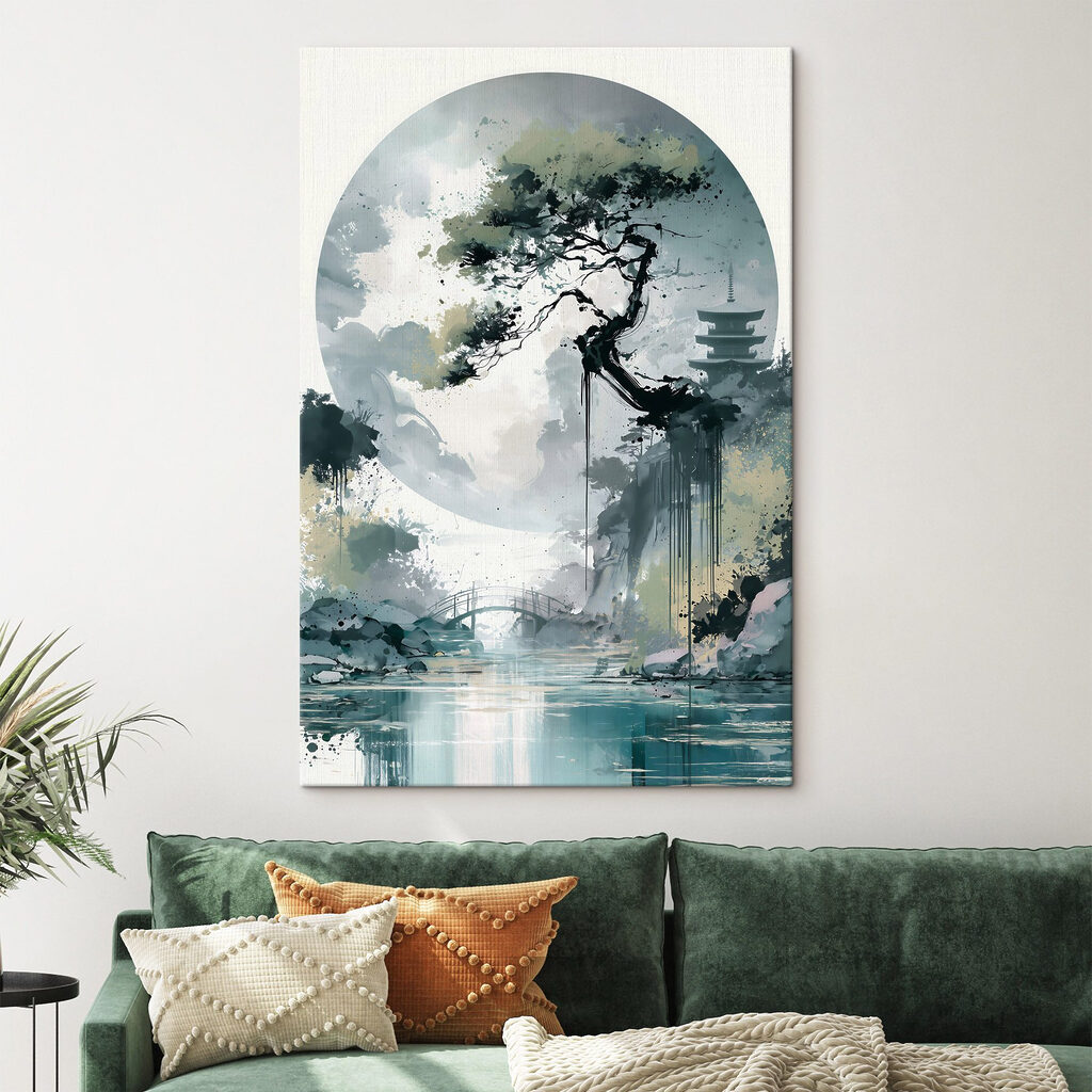 Schilderij van een brug en een boom in een interieur