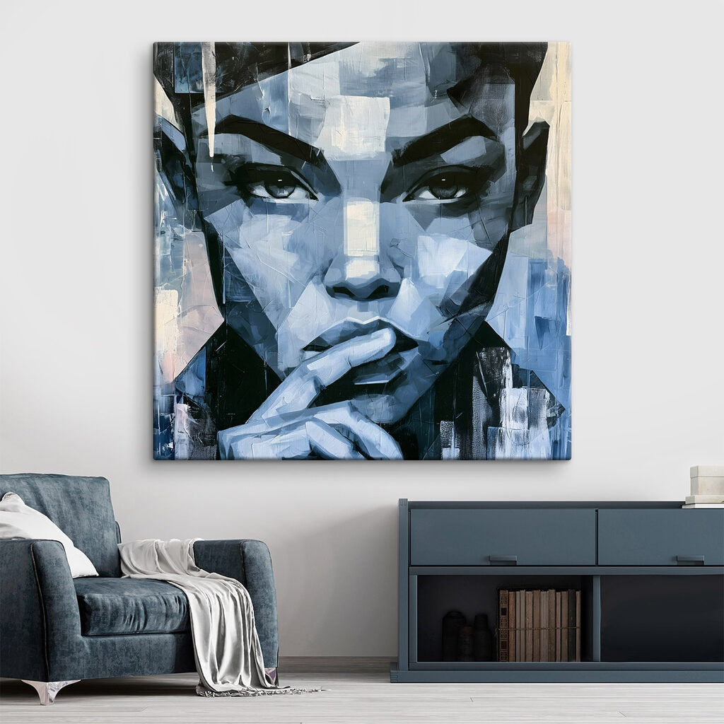 Schilderij van een vrouw die haar vinger op haar mond houdt — interieur 2