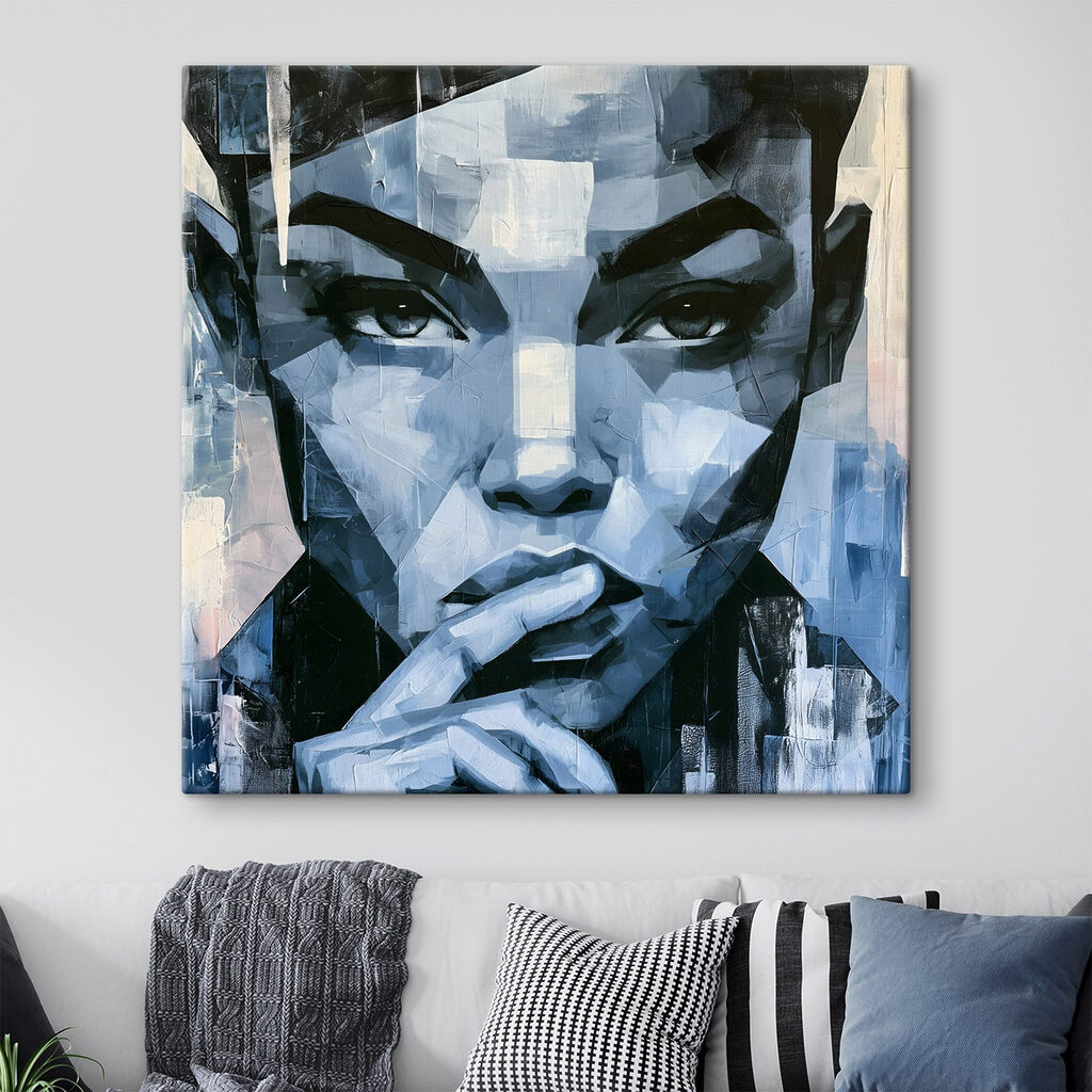 Schilderij van een vrouw die haar vinger op haar mond houdt — interieur 1