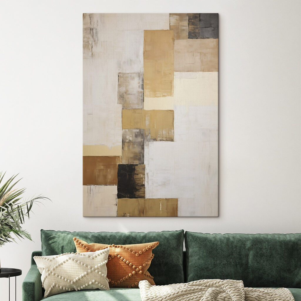 Schilderij van een wit en bruin rechthoekig voorwerp — interieur 1