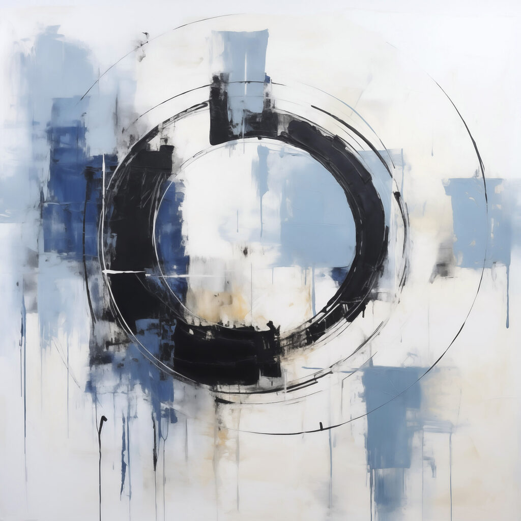 Een cirkel schilderen met blauwe en witte verf — volledig ontwerp
