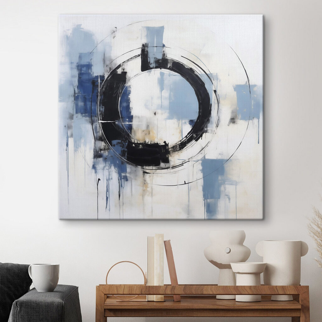 Een cirkel schilderen met blauwe en witte verf — interieur 1