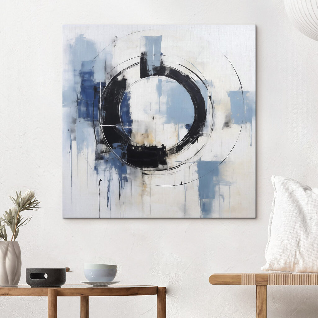 Een cirkel schilderen met blauwe en witte verf — interieur 2