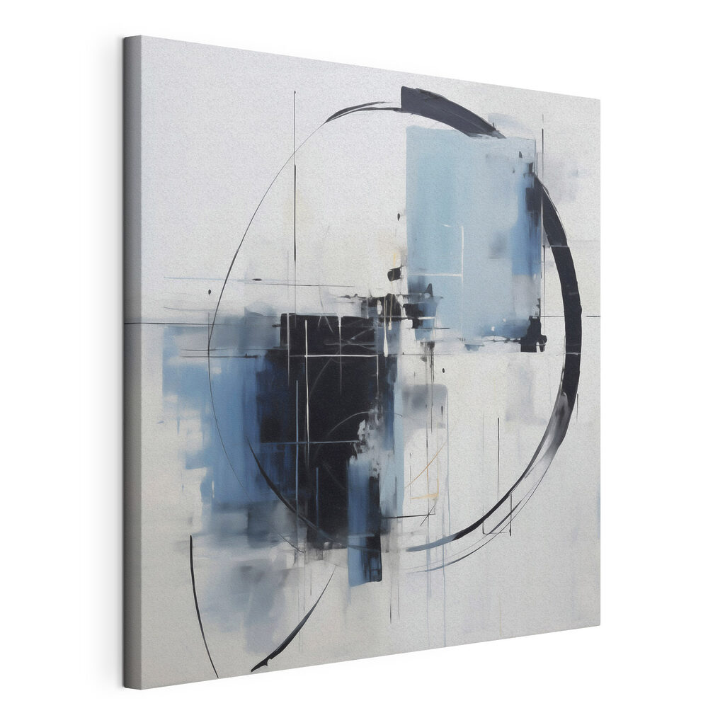 Schilderij van een cirkel en een zwarte cirkel, gespannen canvas met doorlopende rand