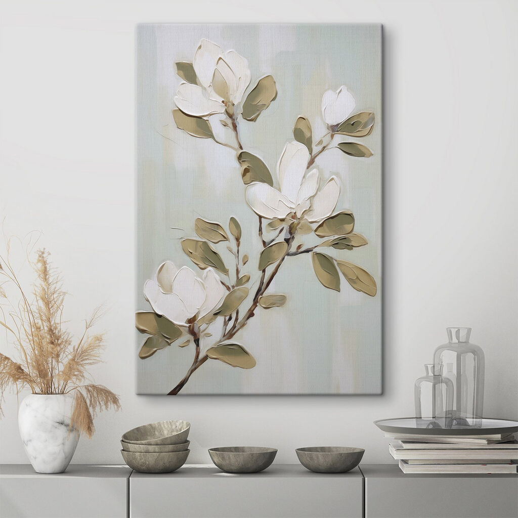 Schilderij van een witte bloem — interieur 1