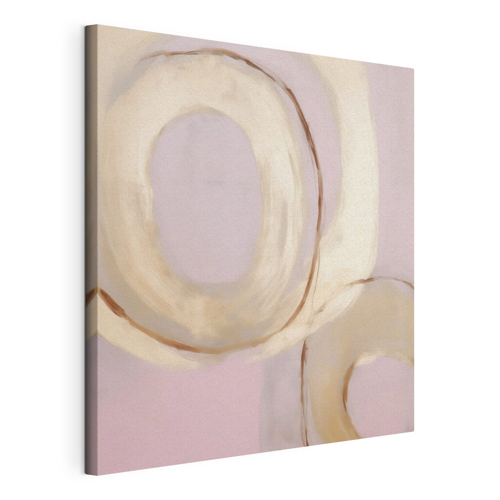 Schilderij met cirkels op een roze achtergrond, gespannen canvas met doorlopende rand