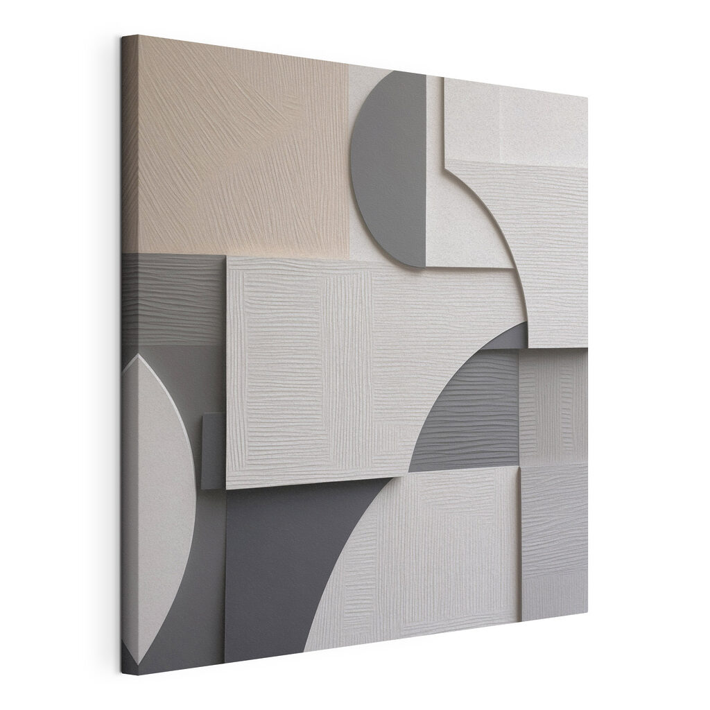 Geometrische patronen in subtiele tinten, gespannen canvas met doorlopende rand
