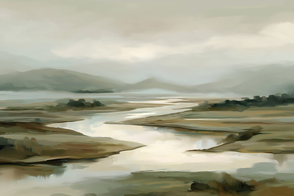 Een rivier die door een vallei stroomt — volledig ontwerp