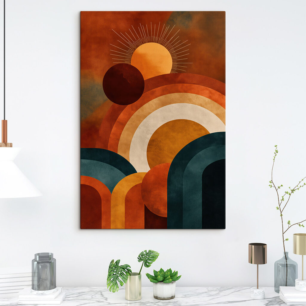 Zon en regenbogen aan een rode en blauwe hemel — interieur 2