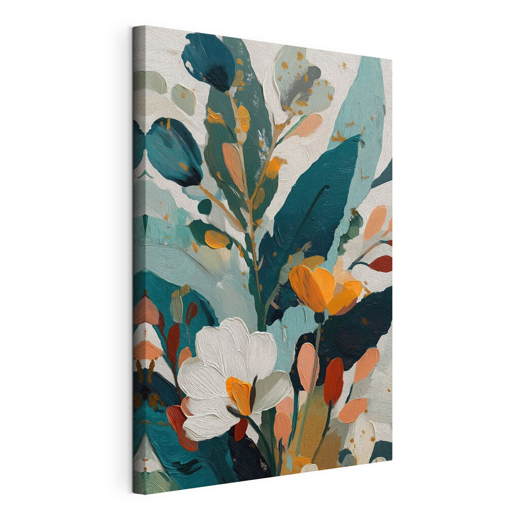 Schilderij van bloemen en bladeren, gespannen canvas met doorlopende rand