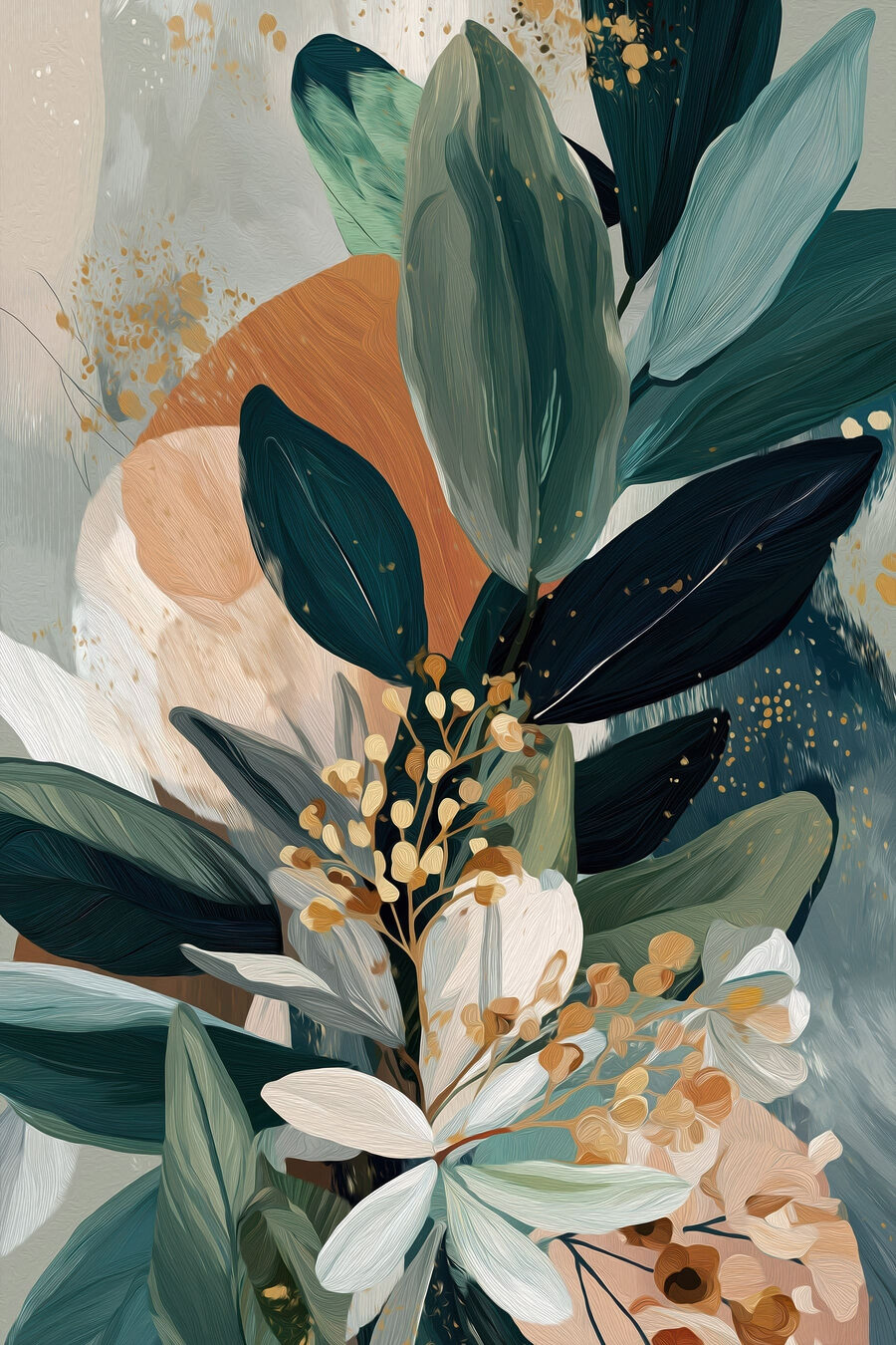 Schilderij van bladeren en bloemen — volledig ontwerp