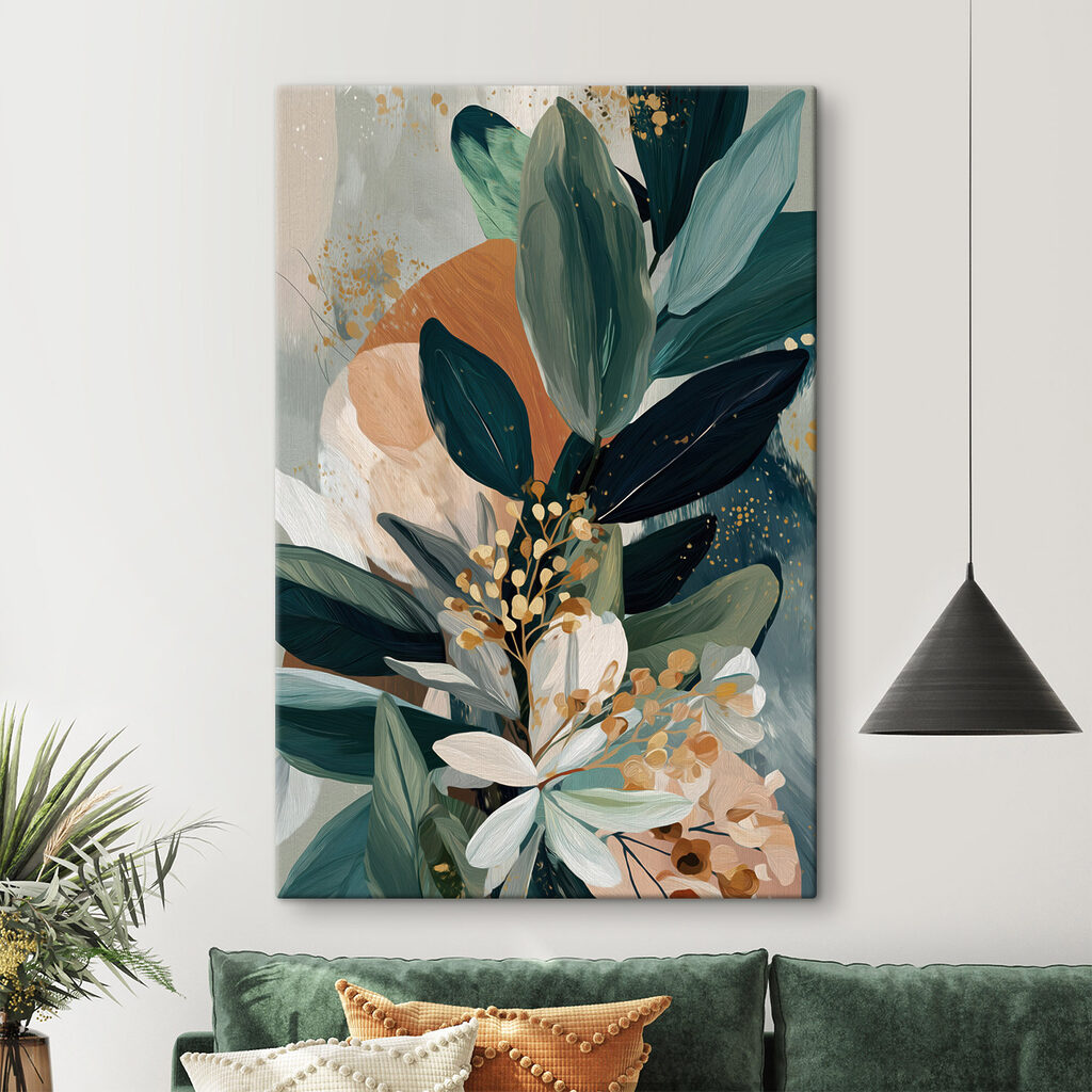 Schilderij van bladeren en bloemen — interieur 1