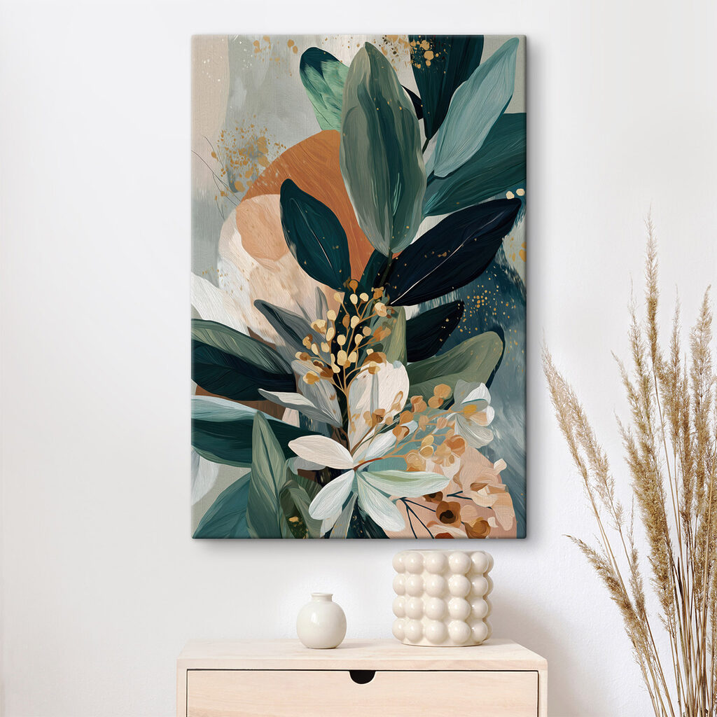 Schilderij van bladeren en bloemen — interieur 2