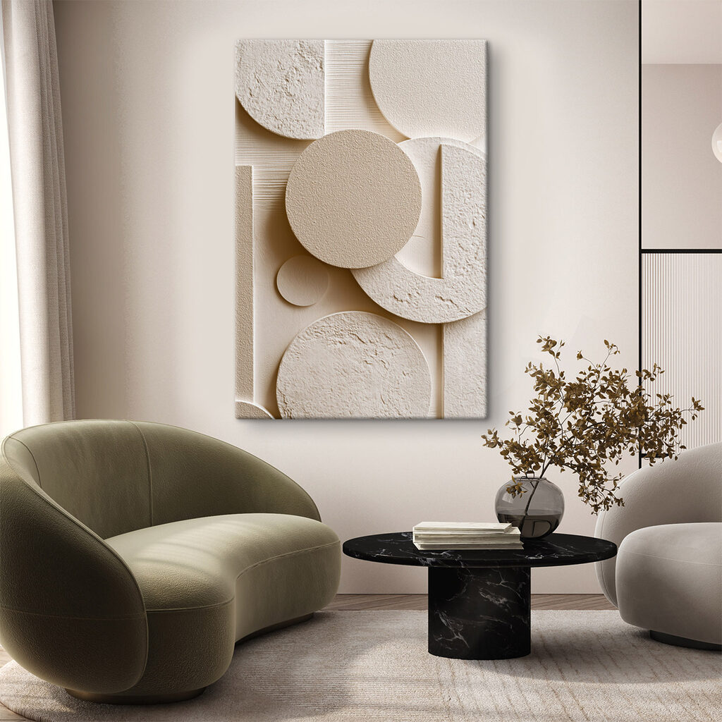 Groep witte cirkels in een interieur