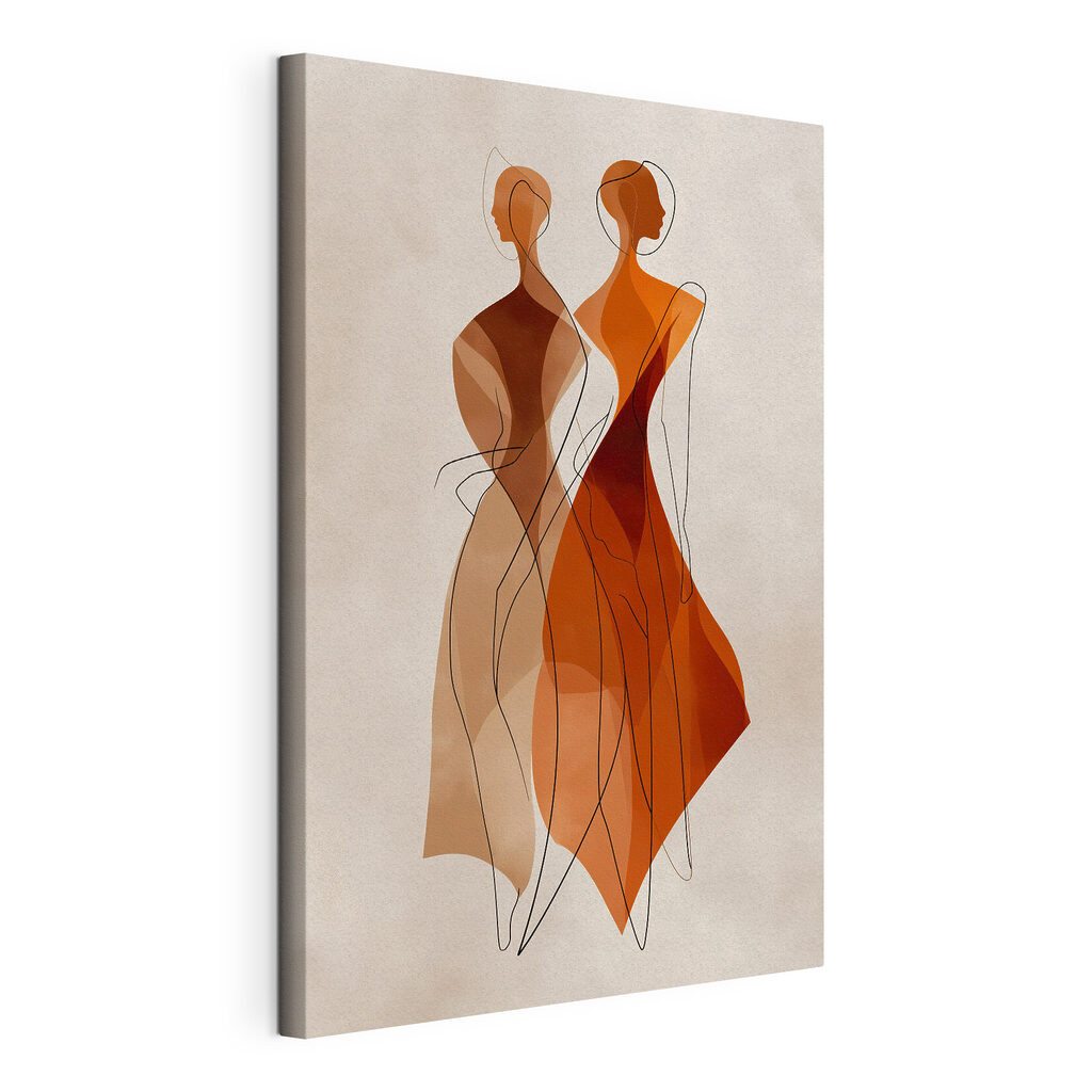 Tekening van twee vrouwen, gespannen canvas met doorlopende rand