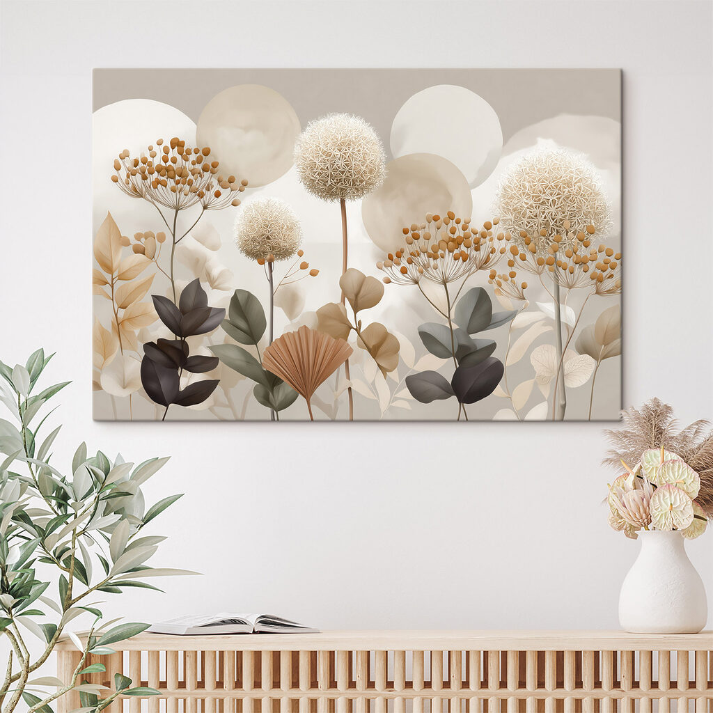 Groep bloemen en bladeren in een interieur