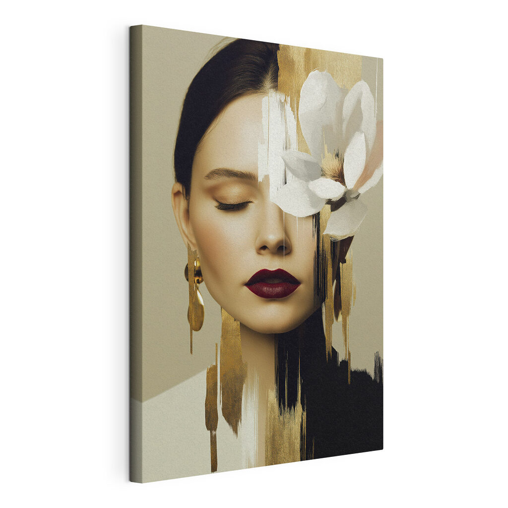 Elegante schoonheid met bloemige accenten, gespannen canvas met doorlopende rand