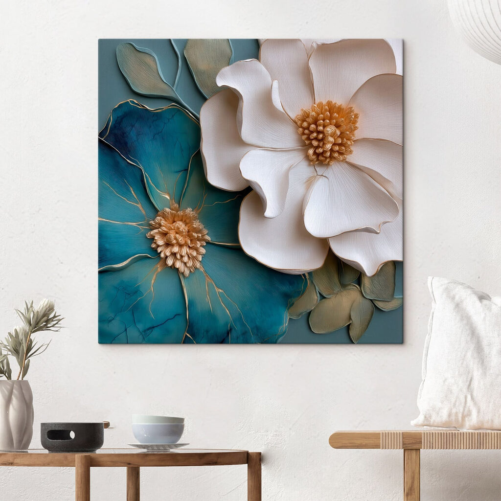 Witte bloem naast blauw — interieur 1