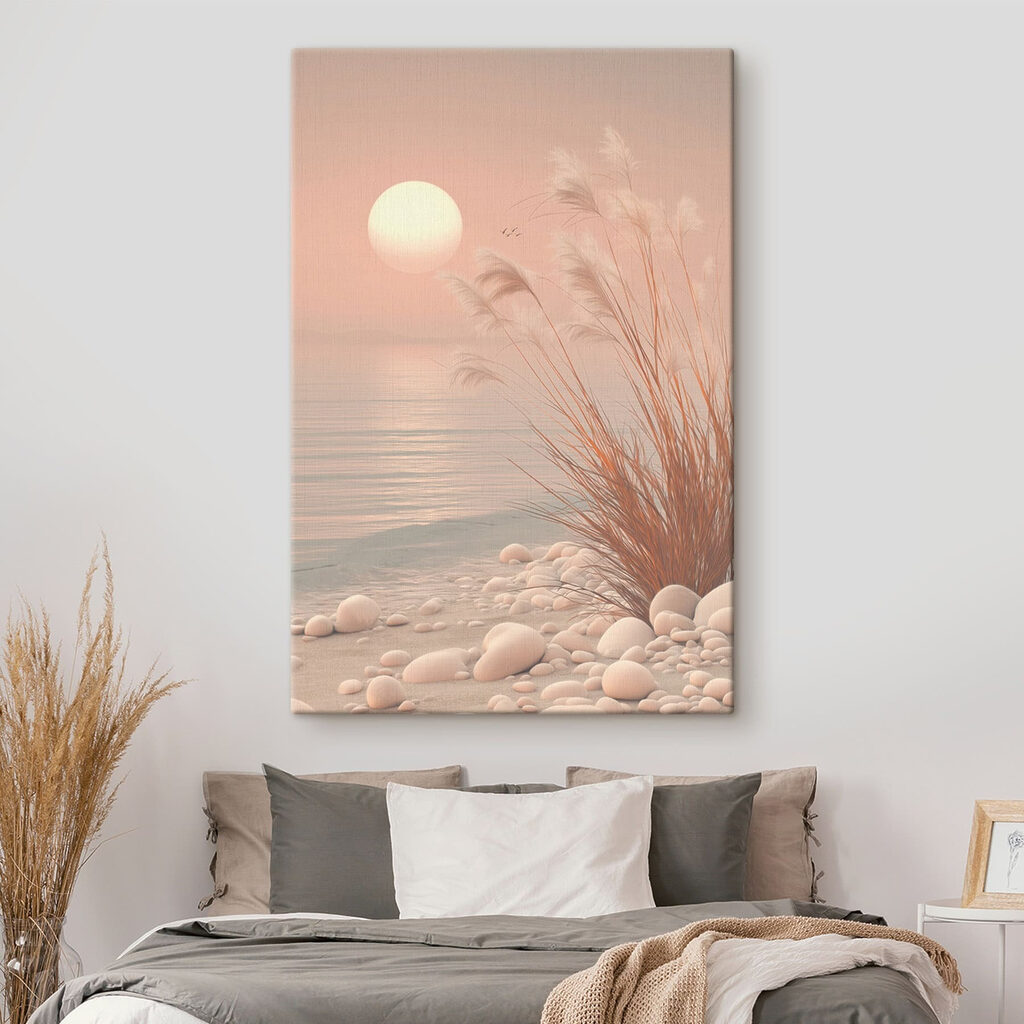 Gras en rotsen aan het water in een interieur