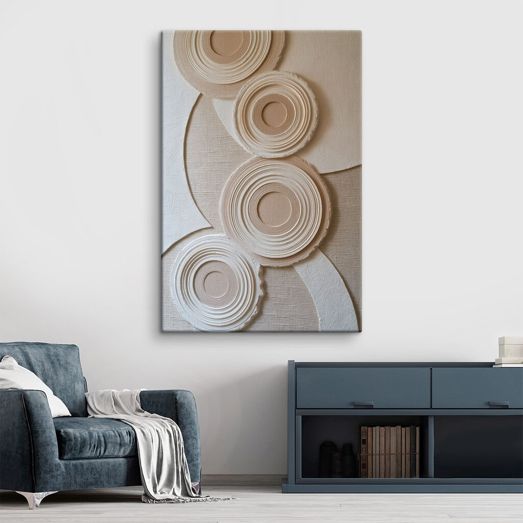 Ribbelcirkels op zachte zandkleur — interieur 2