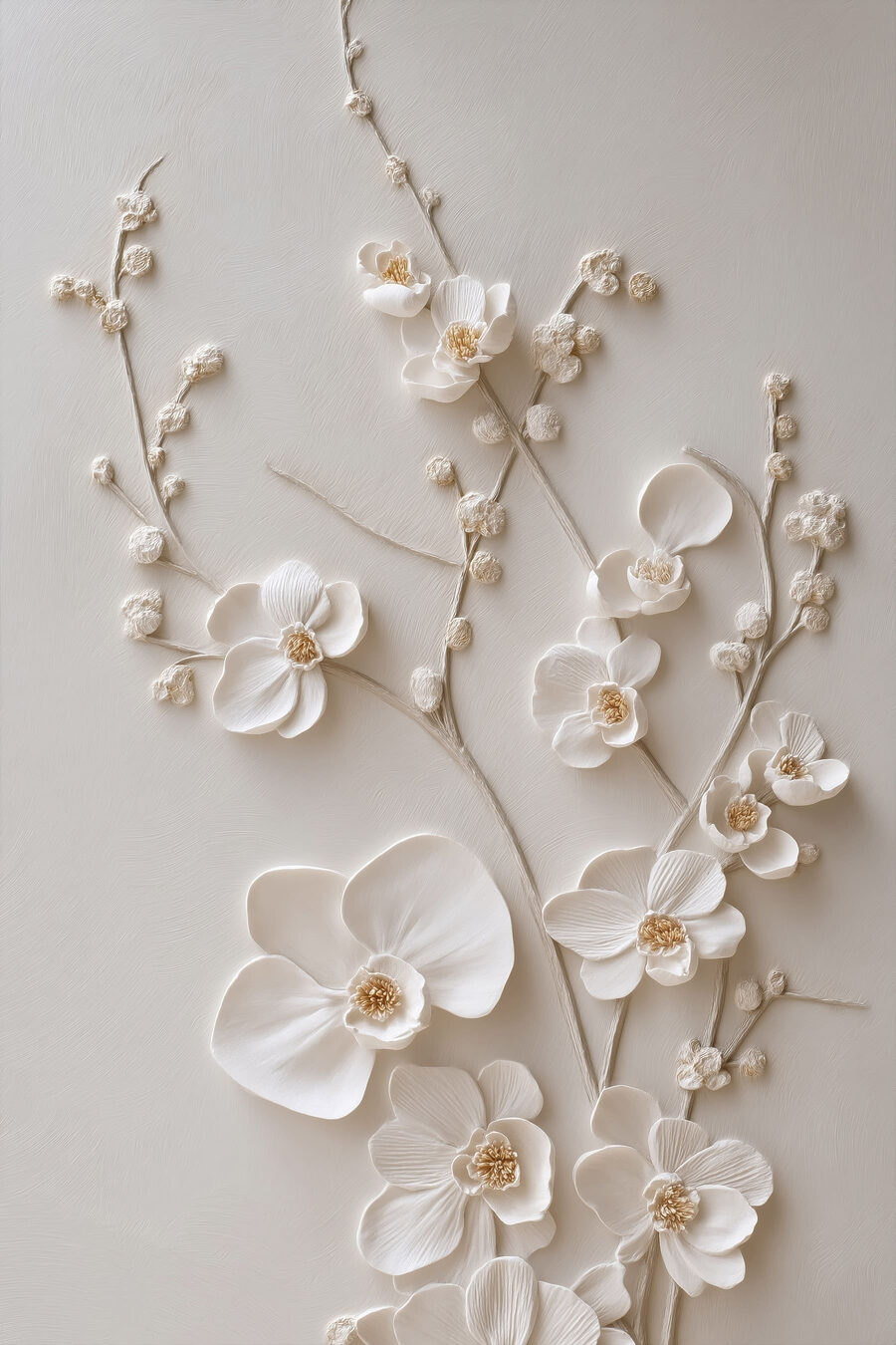 Witte orchideeën langs stengels — volledig ontwerp