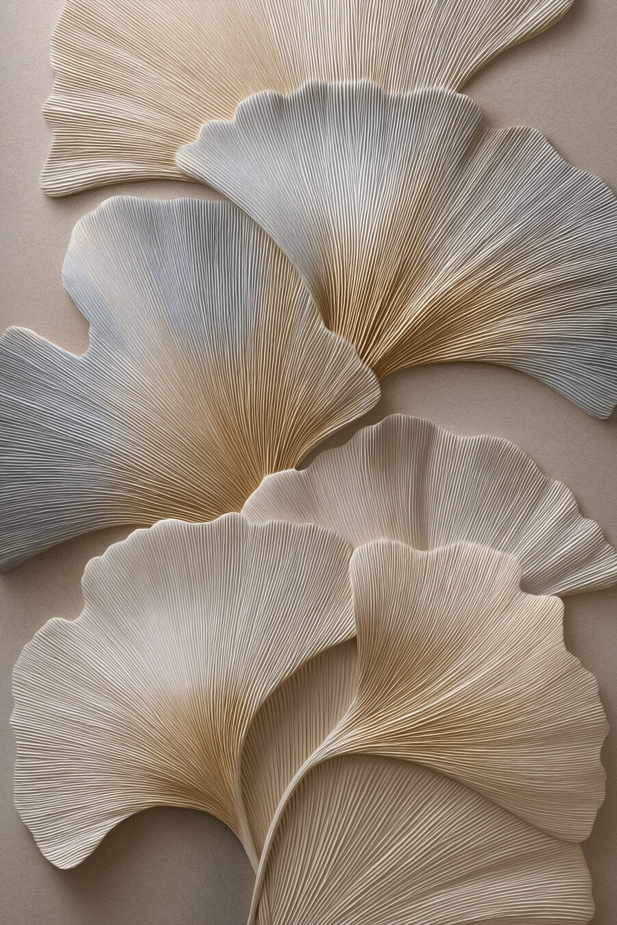 Witte ginkgo in ribbelreliëf — volledig ontwerp