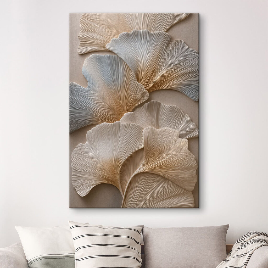 Witte ginkgo in ribbelreliëf — interieur 2